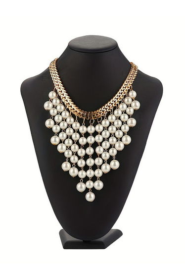 Faux Pearl Tassel Necklace