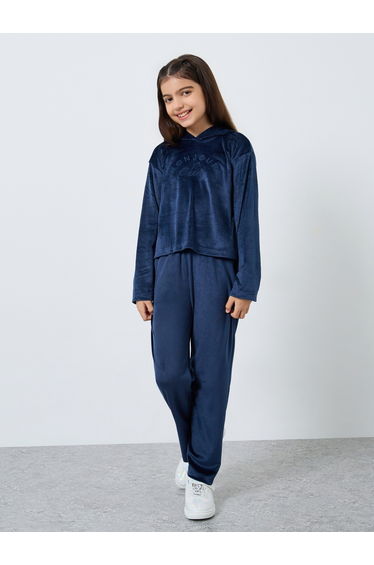 Teens Velour Embroidered Hoodie and Joggers Set