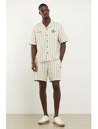 Cream Regular Fit Stripe Pull On Shorts