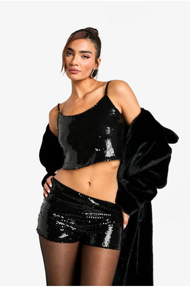 Sequin Cami Top - black