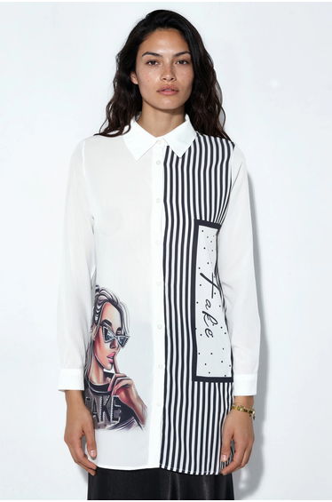 MSN Women's Long Striped Poplin Shirt
