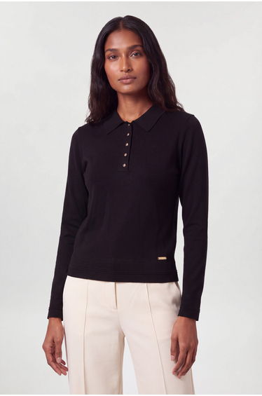 Forever Viscose Blend Knitted Collared Long Sleeve Polo Top product thumbnail 3