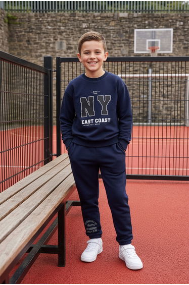 Navy blue slogan knitted bottom - top set