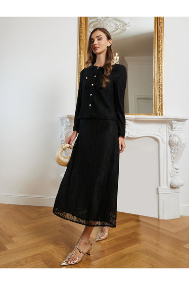 Black Lace A-Line Midi Skirt