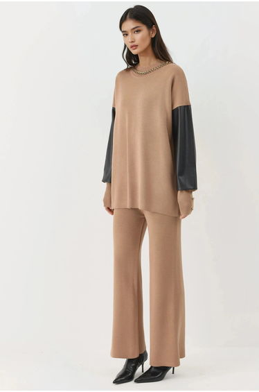 MY FASHION Faux Leather Detailed Sweater