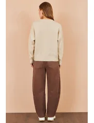 Yumi Beige Relaxed Crochet Flower Jumper - 3