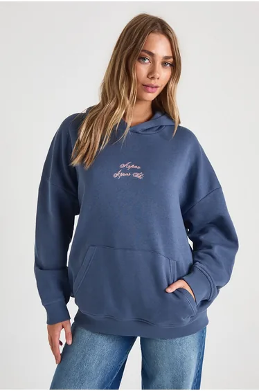 Apres Ski Embroidered Overszied Hoodie - navy