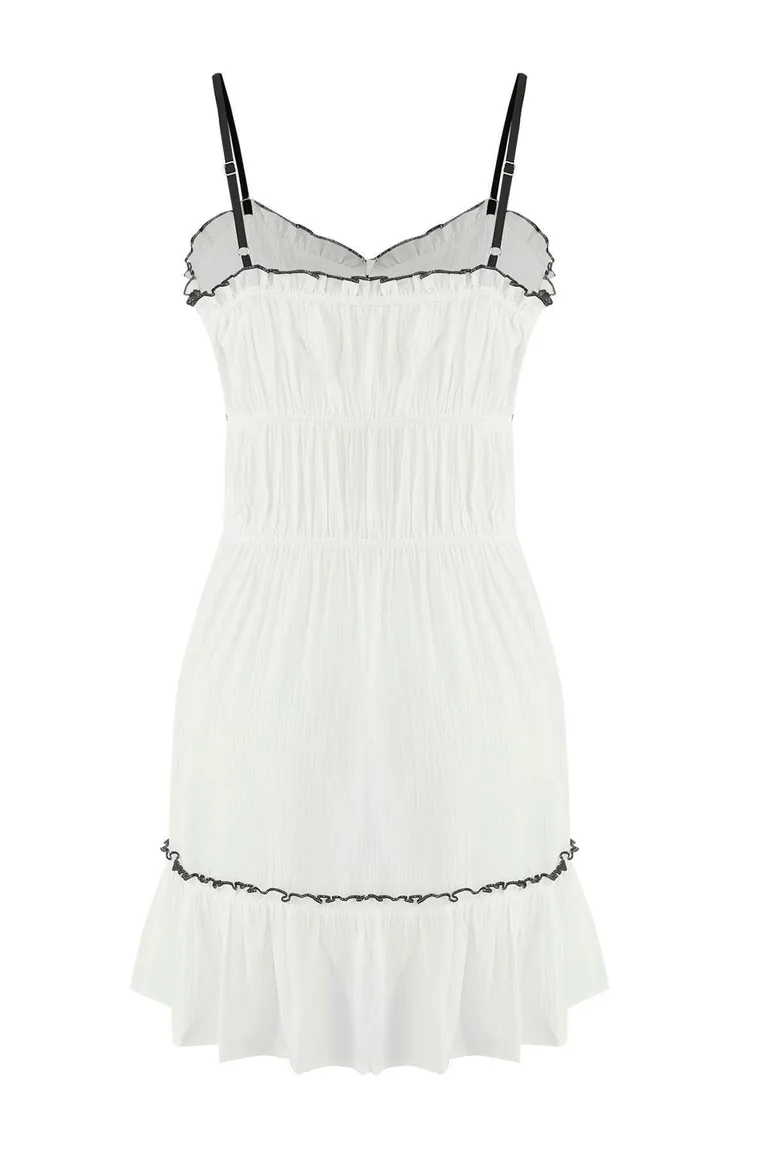 white dress with black piping Linen Blend Mini Dress w/ Piping Large / Earthy Sand