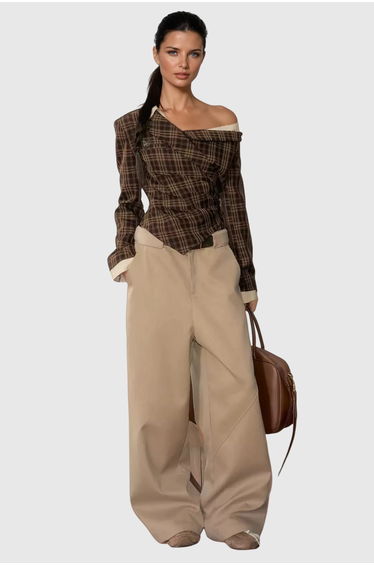 Darko One Shoulder Grid Top In Brown