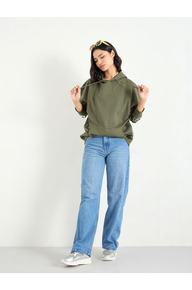 Oversized Longline Hoodie with Dropped Shoulder
