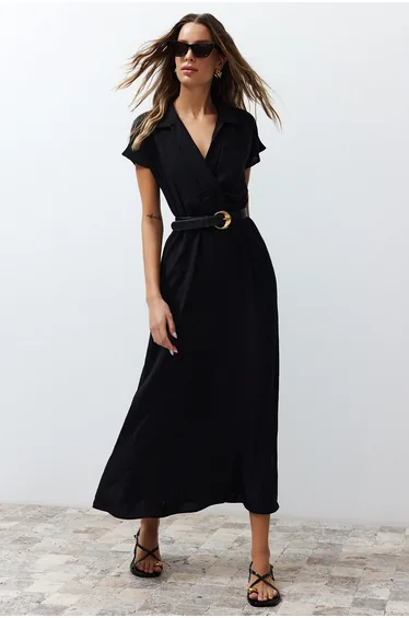 Black Woven Midaxi Dress