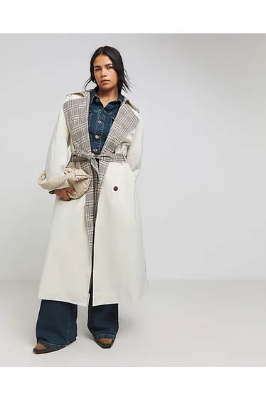 Cream Checked Mix Trench