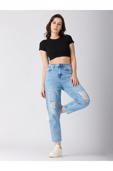 Light Blue Mid-Rise Ripped Jeans