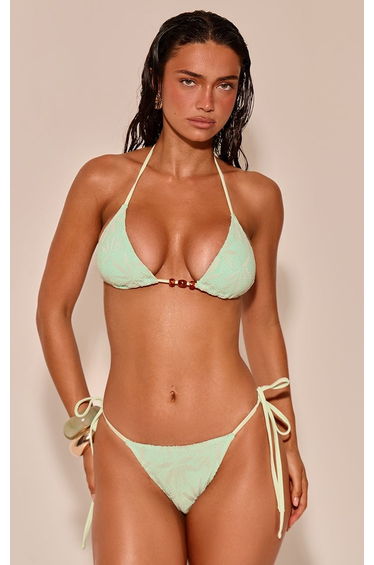 Sage Textured Bead Trim Tie Side Bikini Bottoms