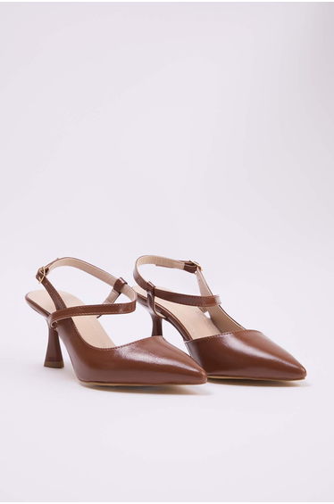 Caramel Ankle Strap Women's 8 cm Thin Heeled Shoes
