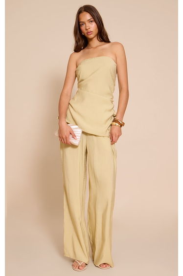 Sage Khaki Woven Ruched Bandeau Top