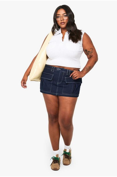 Plus Collared Utility Rib Top - ash grey