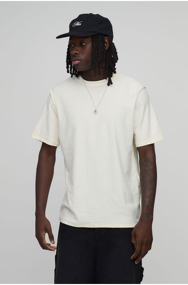 Ecru Regular Floral Print Exposed Seam T-Shirt - ecru