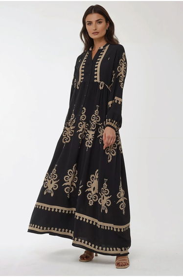 Printed Long Sleeve Viscose Maxi Dress