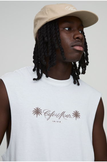 Oversized Cafe Del Mar Beach License Print Tank - white