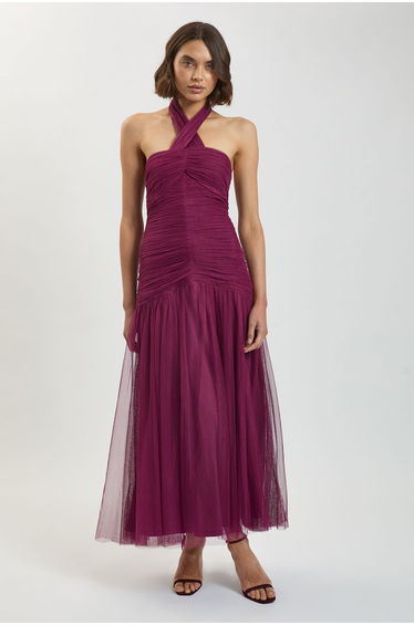 Halterneck Tulle Maxi Dress