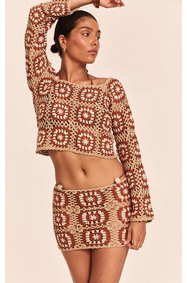 Petite Stone Crochet Knit Mini Skirt