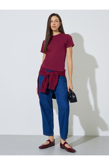 Burgundy Regular Fit Round Neck T-Shirt