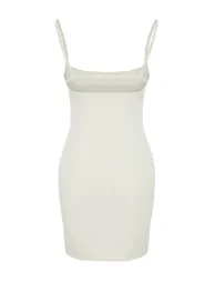 Ecru Strap Stretch Bodycone/Sleeping Knitted Mini Dress - 7