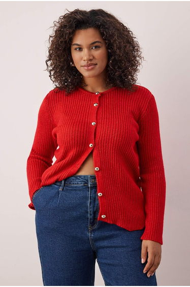 Red bicycle collar jacket-looking knitwear cardigan