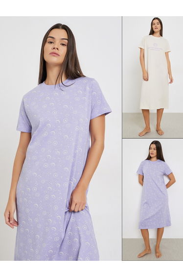 Pack of 2 - Sun and Moon Graphic Sleep T-Shirt Dress