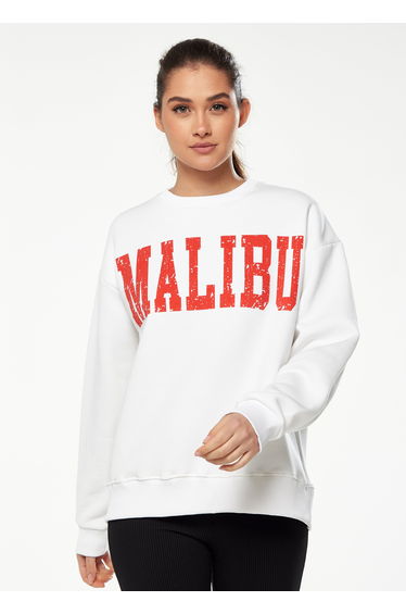 Women’s Sweatshirt with Malibu Print in White Regular Fit.