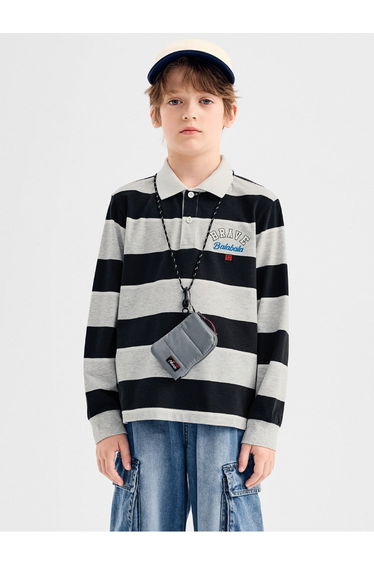 Boys' Striped Long Sleeve Polo T-Shirt