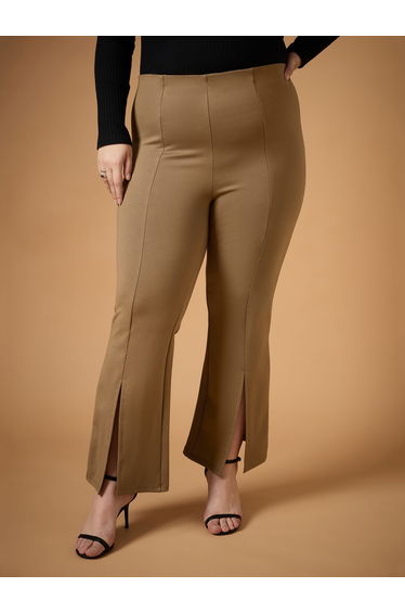 Plus Size Front Slit Detail Flared Pants