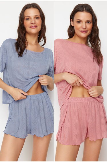 Multi Color 2-Pack 100% Polyester Floral Slit Camisole Knitted Pajama Bottom