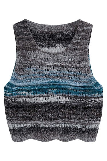 Multicolor Stripes Hollow Out Knit Vest in Blue