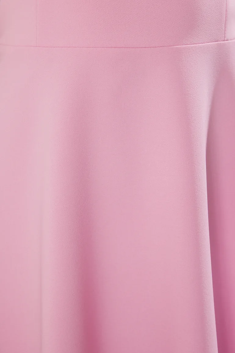 Pink A-Line Strap Detailed Woven Evening Dress Graduation Dress - 3