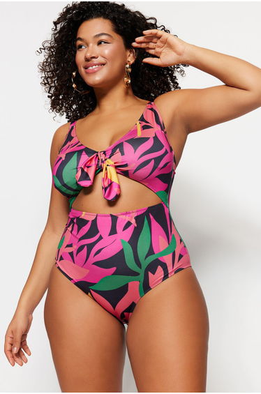 Plus Size Swimsuit - Black - Graphic