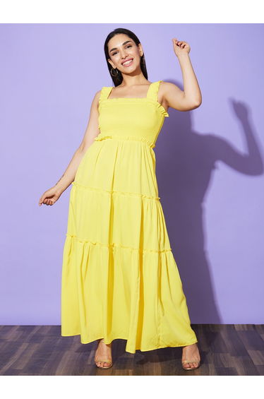 Smocked Detail Sleeveless Tiered Maxi Dress