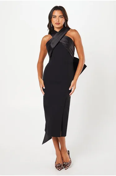 Cross Over Front Bow Back Midaxi Dress