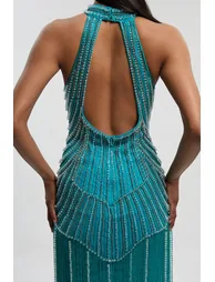 Petite Crystal Embellished Fringed Woven Midi Dress - 2