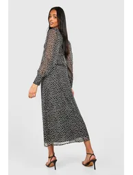 Tall Polka Dot Chiffon Ruffle Midaxi Dress - black - 1