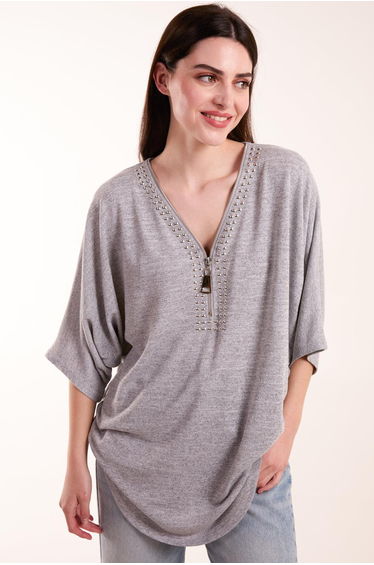 Studded Zip Front Top