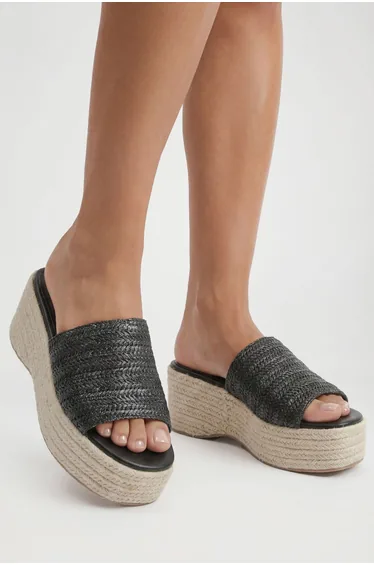 Raffia Flatform Wedges - black