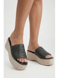 Raffia Flatform Wedges - black