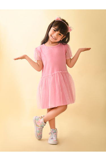 Mesh Insert Round Neck Dress