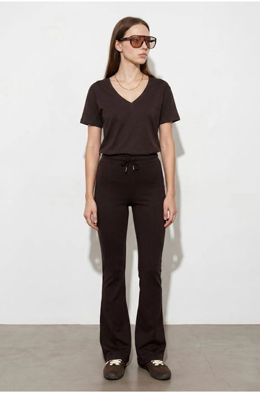 Dilvin Cotton Tencel V-Neck Short-Sleeve Blouse