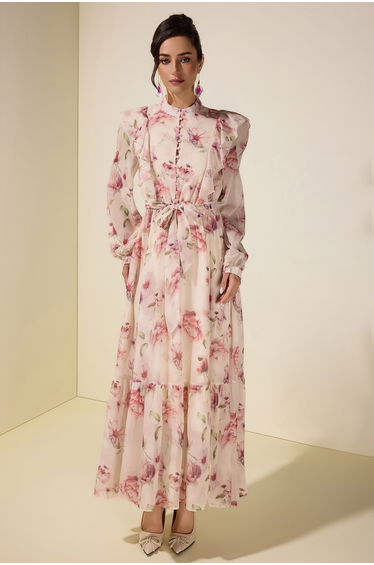 Floral Ruffle Maxi Dress With Belt