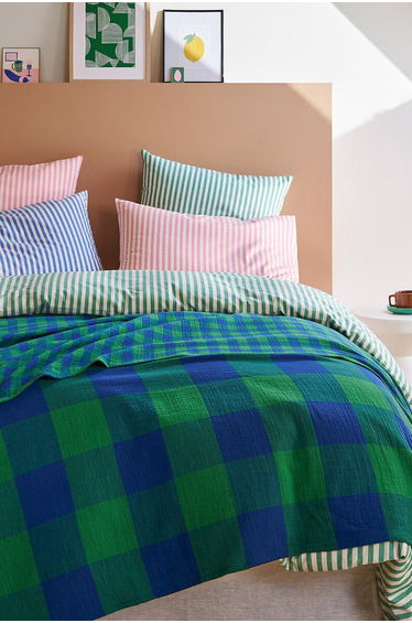 Checked Cotton Gauze Bedspread, Calix