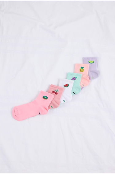 Multicolored 6-Piece Fruit Embroidered Socks for Girls