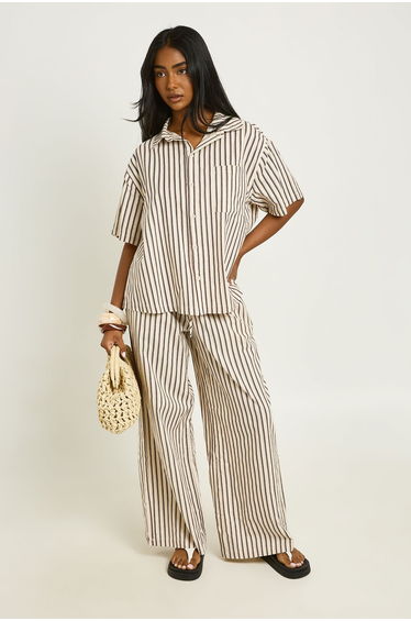 Stripe Wide Leg Trouser - ecru